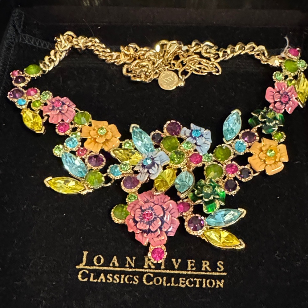 Joan Rivers Bright Multicolor Floral Bib Necklace - Gold Tone